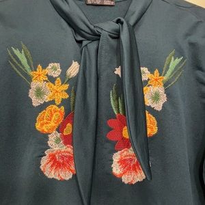 Emerald green floral tie dress